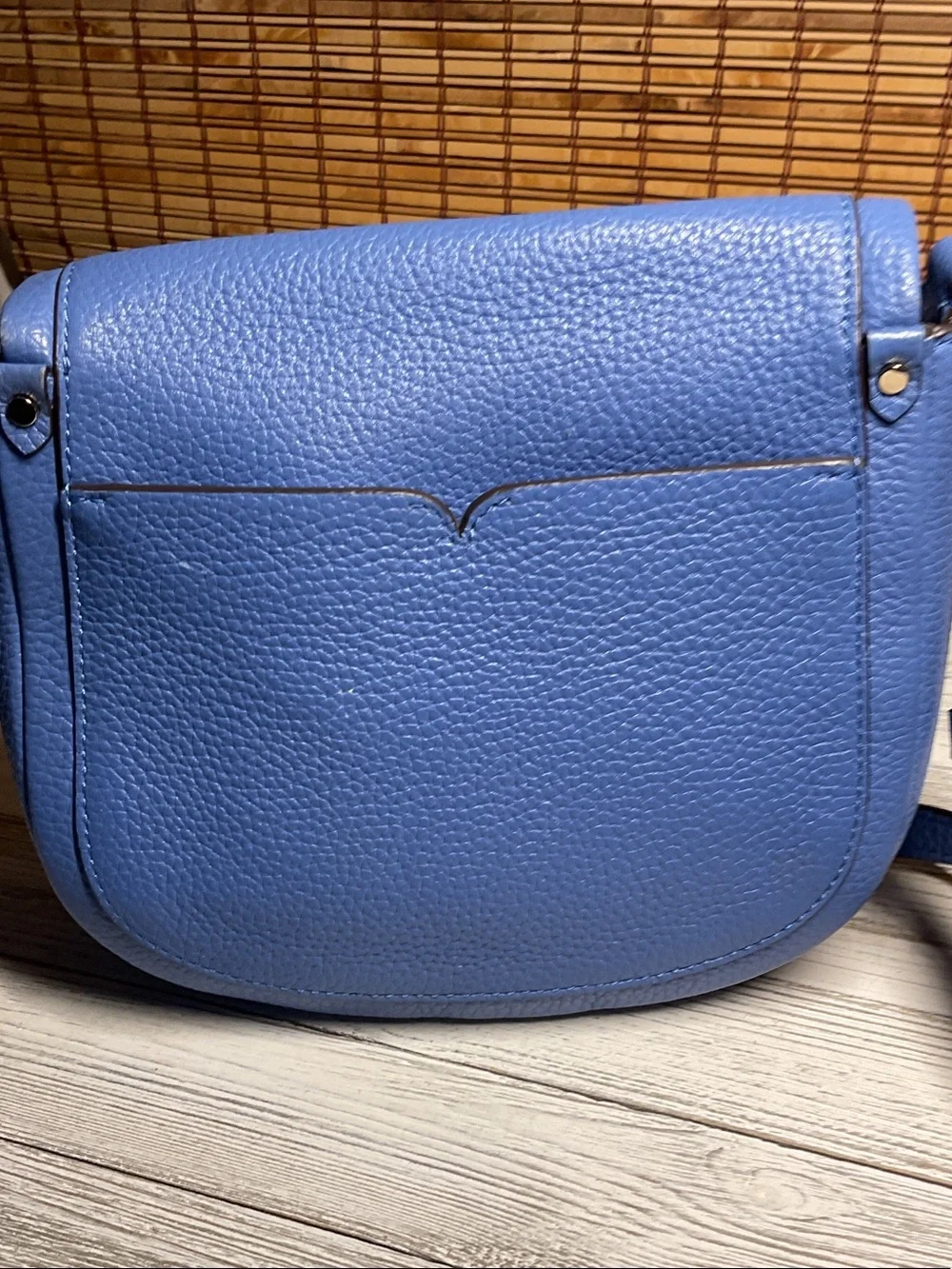 Kate Spade Roulette Small Saddle Bag Blue Pebbled Leather Crossbody Purse Flap